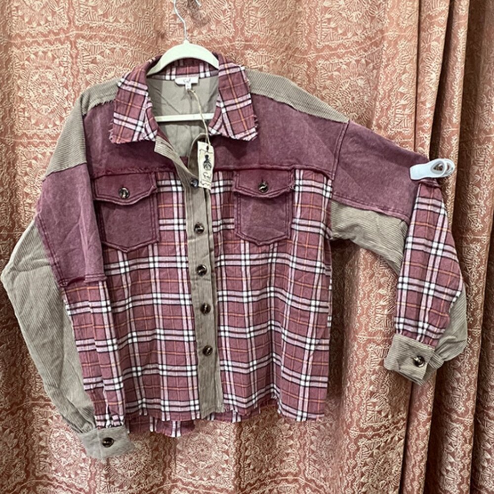 Easel Los Angeles Plaid Flannel Button-Down Shirt/Tunic Size L  NWT
